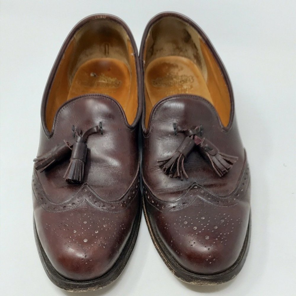 GRENSON BROWN LEATHER SLIP ON TASSEL OXFORD LOAFER